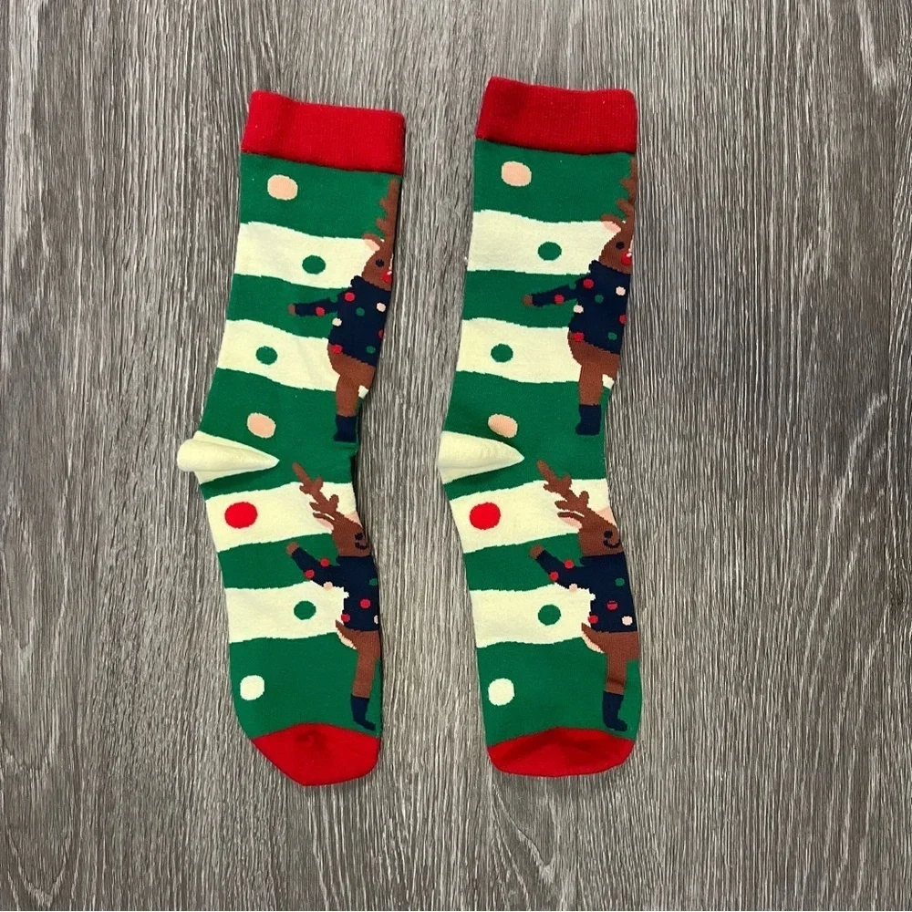 🤍 NWOT Reindeer Holiday Christmas Long Socks Unisex Red Green Rudolph 🤍
